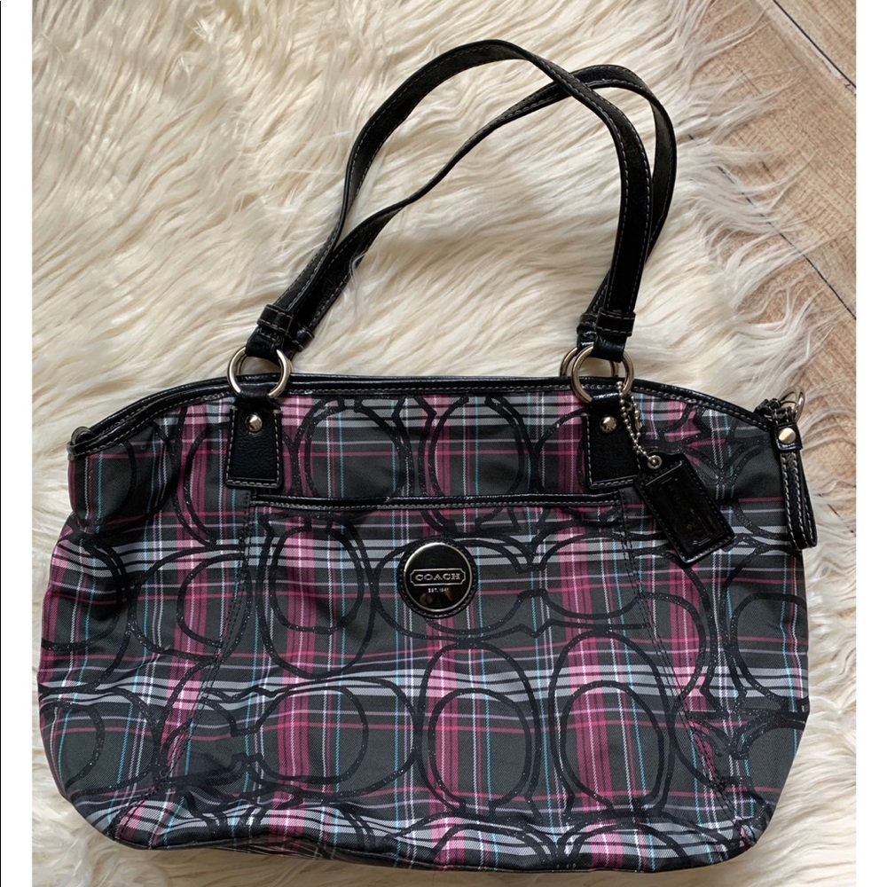 Authentic Coach Plaid Tote Bag Handbag Purse